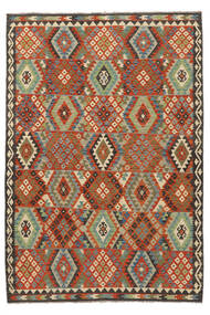  Kelim Afghan Old Style Teppe 200X294 Ekte Orientalsk Håndvevd Mørk Brun/Mørk Grønn (Ull, Afghanistan)