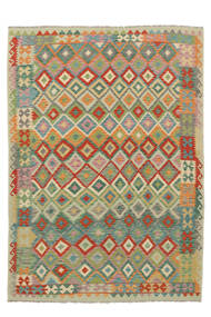  Kelim Afghan Old Style Teppe 208X288 Ekte Orientalsk Håndvevd Mørk Grønn/Hvit/Creme (Ull, Afghanistan)