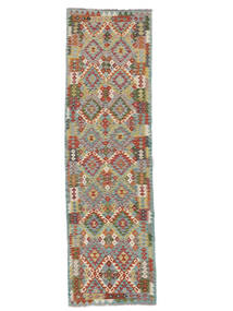  Kelim Afghan Old Style Teppe 87X296 Ekte Orientalsk Håndvevd Teppeløpere Grønn/Brun (Ull, )