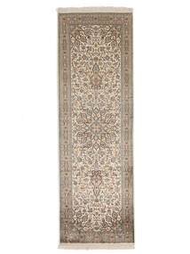  Kashmir Ren Silke Teppe 64X195 Ekte Orientalsk Håndknyttet Teppeløpere Hvit/Creme/Mørk Brun (Silke, India)