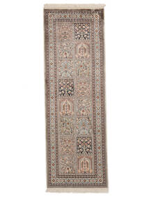  Kashmir Ren Silke Teppe 63X183 Ekte Orientalsk Håndknyttet Teppeløpere Hvit/Creme/Mørk Brun (Silke, India)