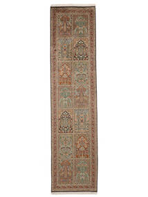  Kashmir Ren Silke Teppe 79X314 Ekte Orientalsk Håndknyttet Teppeløpere Mørk Brun (Silke, India)