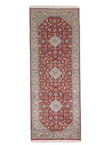  Kashmir Ren Silke Teppe 79X209 Ekte Orientalsk Håndknyttet Teppeløpere Hvit/Creme/Mørk Brun (Silke, India)