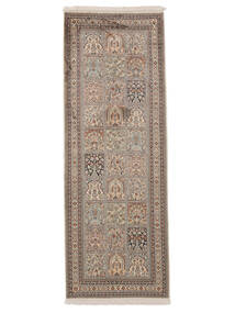  Kashmir Ren Silke Teppe 77X212 Ekte Orientalsk Håndknyttet Teppeløpere Hvit/Creme/Mørk Brun (Silke, India)