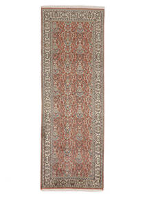  Kashmir Ren Silke Teppe 76X213 Ekte Orientalsk Håndknyttet Teppeløpere Hvit/Creme/Mørk Brun (Silke, India)