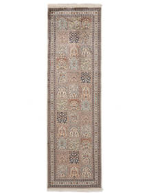  Kashmir Ren Silke Teppe 75X252 Ekte Orientalsk Håndknyttet Teppeløpere Hvit/Creme/Mørk Brun (Silke, India)