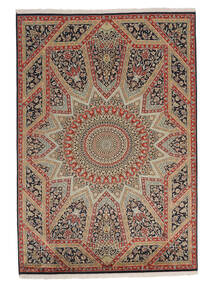 169X246 Kashmir Ren Silke Teppe Teppe Ekte Orientalsk Håndknyttet Brun/Mørk Rød (Silke, India)