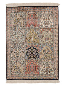  Kashmir Ren Silke Teppe 62X89 Ekte Orientalsk Håndknyttet Mørk Brun/Svart (Silke, India)