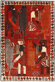  100X148 Kashghai Old Figur/Bilde Teppe Mørk Rød/Svart Persia 
